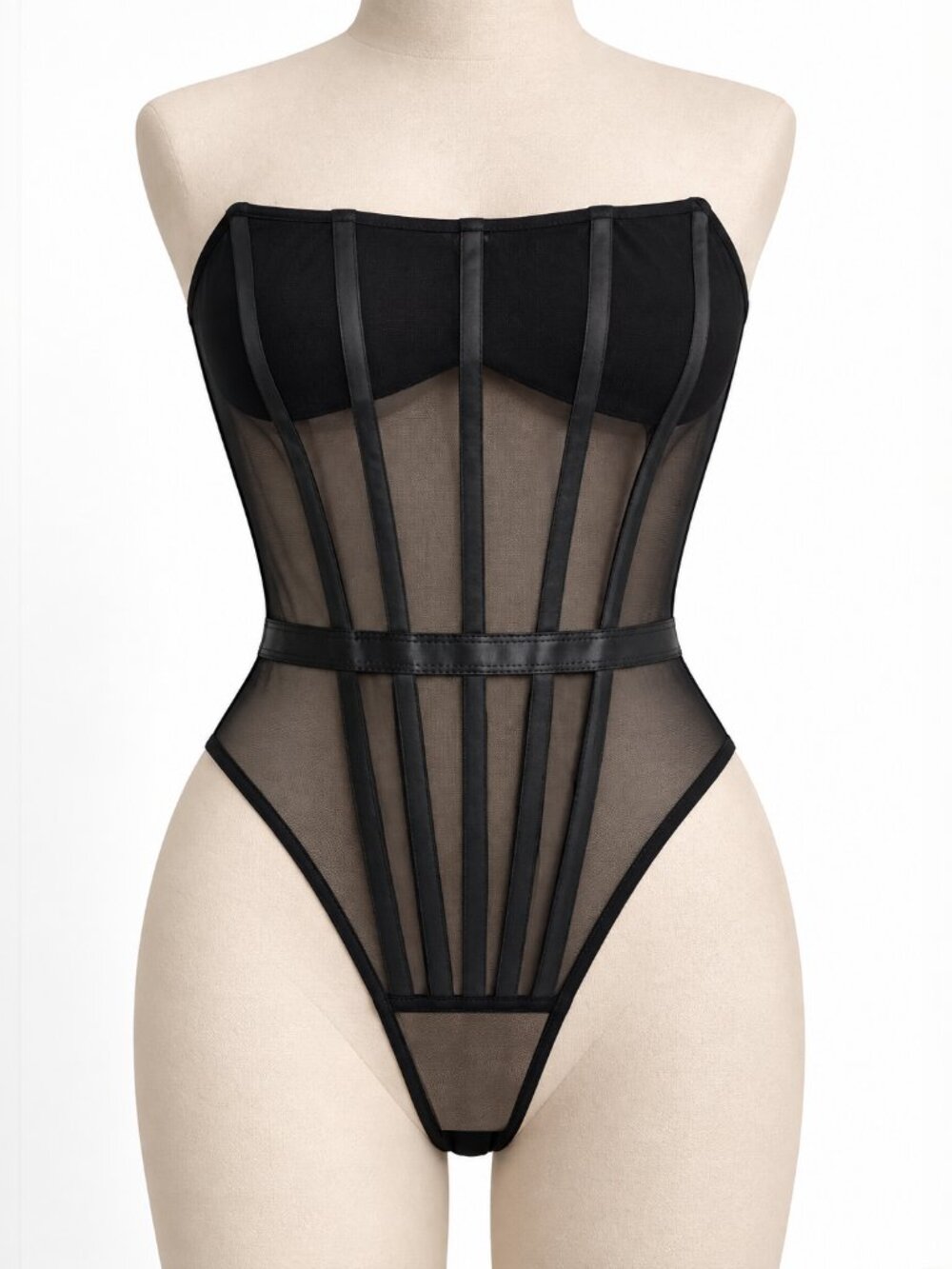 Black Sheer Corset Bodysuit – Strapless